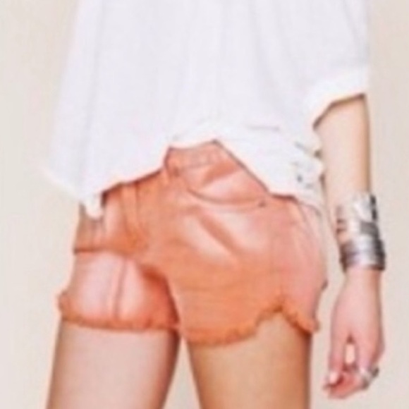 Free People rust orange gray hem denim shorts jean - Picture 2 of 8